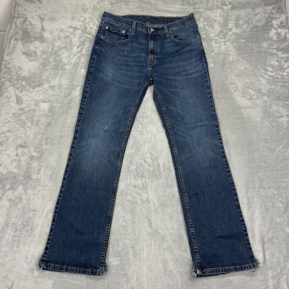 Levi's Jeans Mens 33x32 Blue Denim Whiskered Stretch 527 Slim Bootcut Leg Grunge